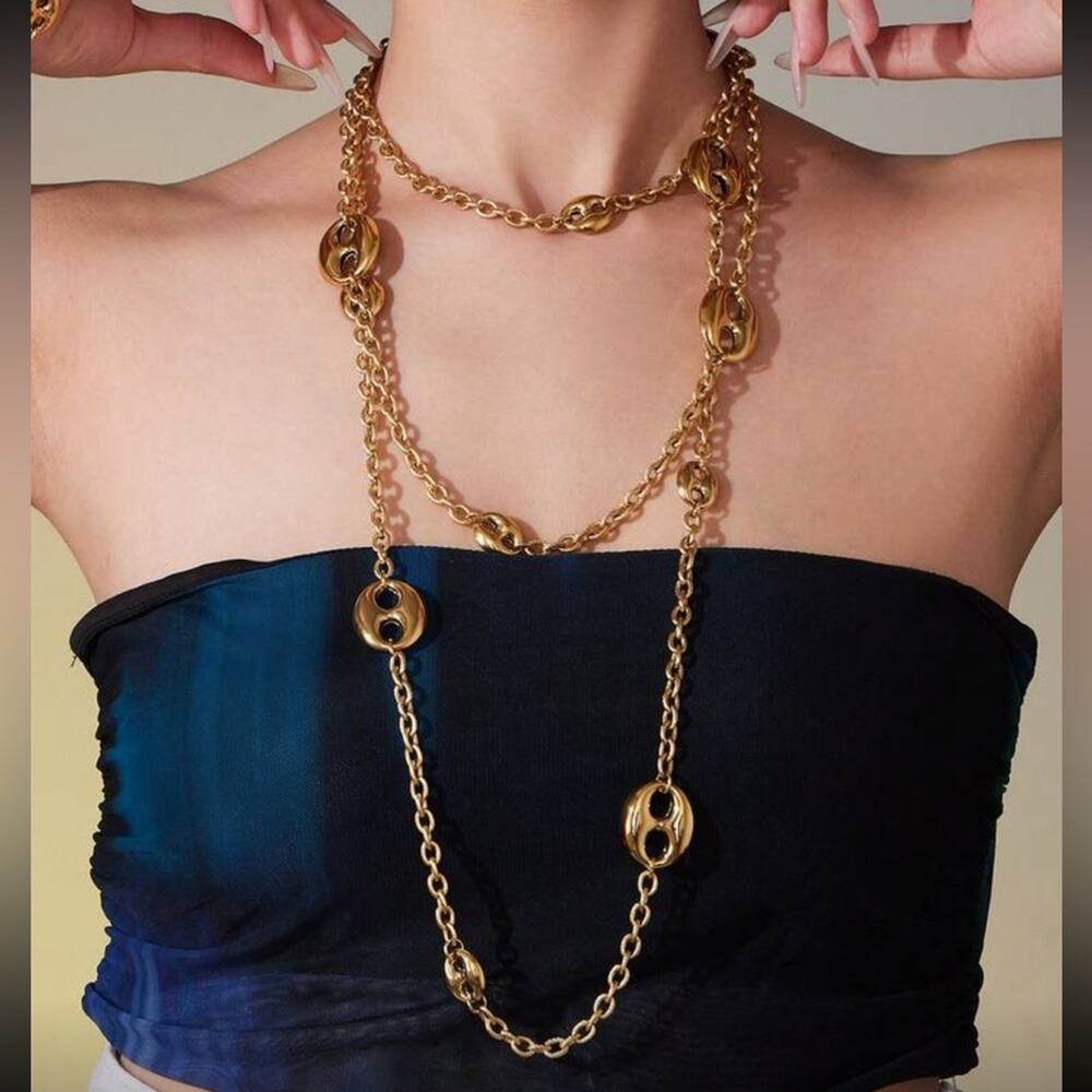 Gold Mariner Pignose Coffee Bean Exaggerated Statement Necklace - Picture 3 of 6